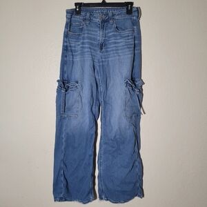 American Eagle | Super High Rise Baggy Wide Leg Cargo Jeans Streetwear Stretch 6